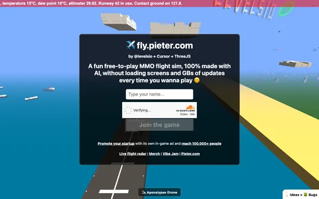 Screenshot of fly.pieter.com