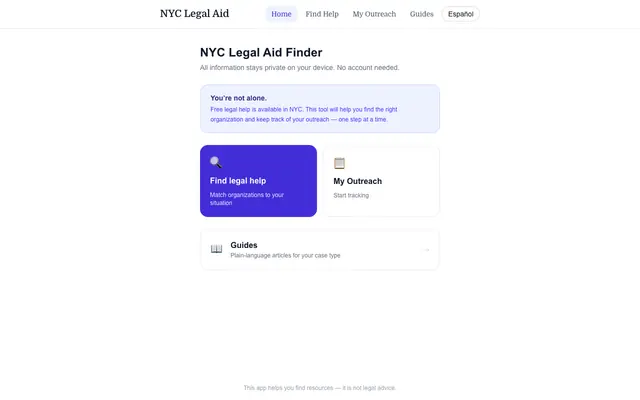 Screenshot of NYC Legal Aid Finder