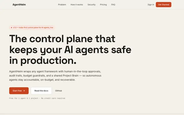 Screenshot of AgentHelm | The Project Brain for AI Engineering