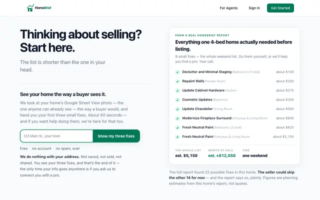 Screenshot of HomeBrief — Find Your Home's Hidden Value