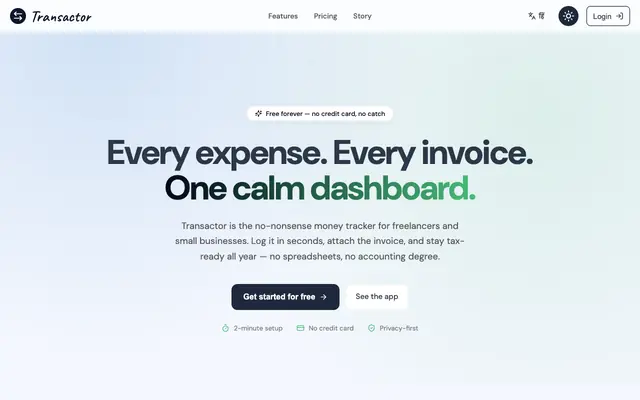 Screenshot of Free Expense Tracker for Freelancers & Small Business | Transactor