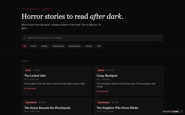Screenshot of Midnight Library — Horror Stories to Read Tonight