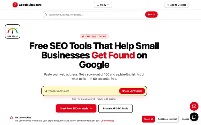 Screenshot of Free Website SEO Audit in 60 Seconds | GoogleSiteScore