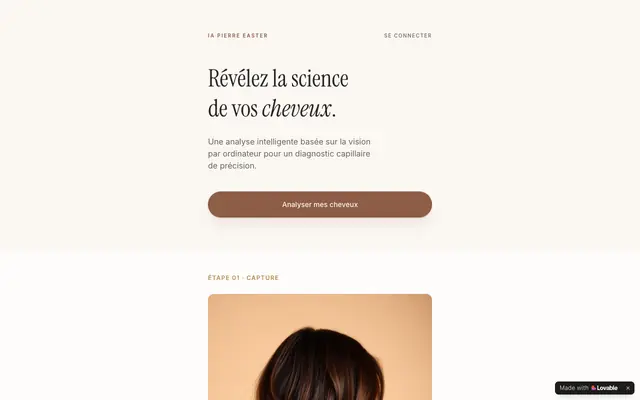 Screenshot of IA Pierre Easter — Analyse capillaire par intelligence artificielle