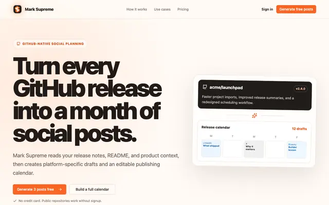 Screenshot of GitHub Release to Social Media Calendar | Mark Supreme