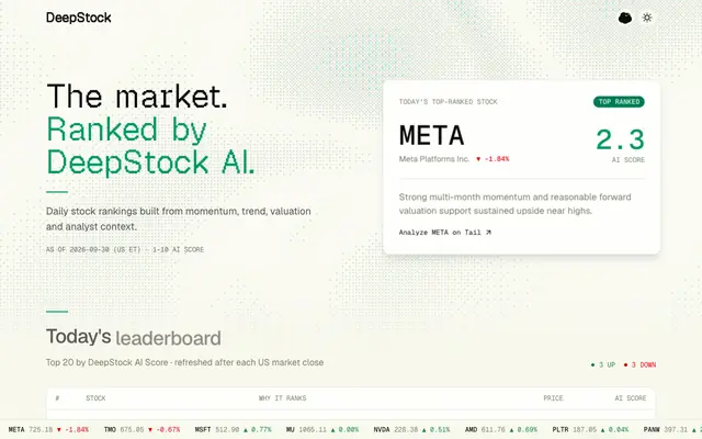 Screenshot of DeepStock — AI-ranked stocks, every trading day