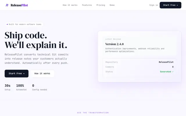 Screenshot of ReleasePilot
