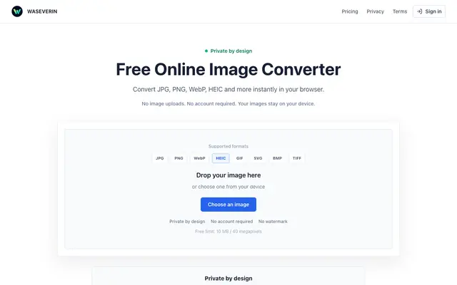 Screenshot of Free Online Image Converter | WASEVERIN
