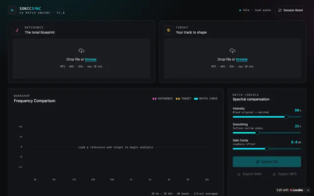 Screenshot of SonicSync — AI Reference EQ Matcher