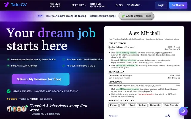 Screenshot of TailorCV - Everything You Need to Get Hired
