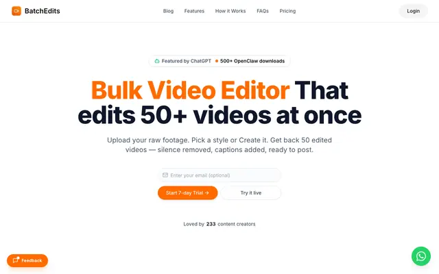 Screenshot of BatchEdits – Batch AI Video Editor & Auto Captions