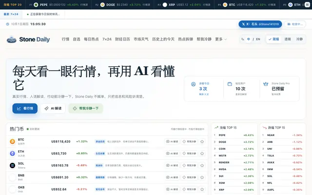 Screenshot of Stone Daily · 普通人也能看懂的 AI 行情站