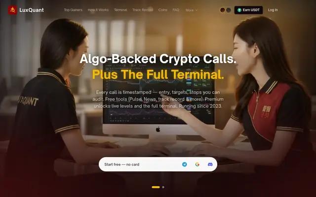 Screenshot of LuxQuant Terminal — Quantitative Crypto Intelligence