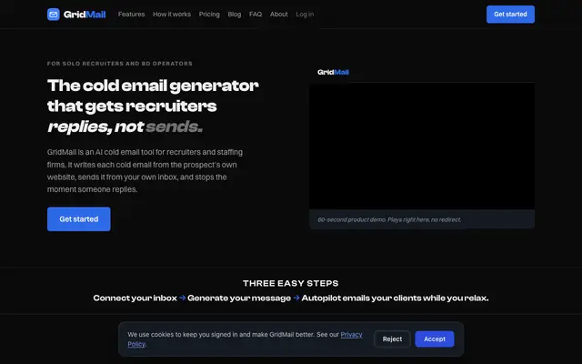 Screenshot of Cold Email for Recruiters: Replies, Not Sends | GridMail
