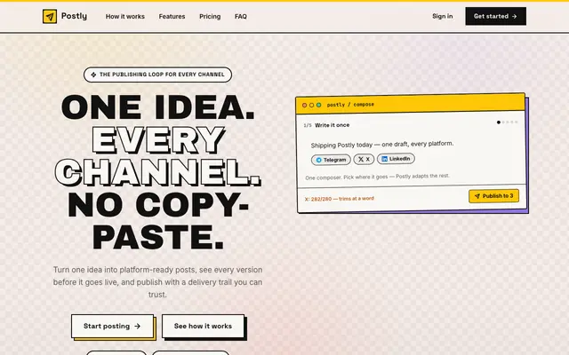Screenshot of Postly — One post. Every platform.