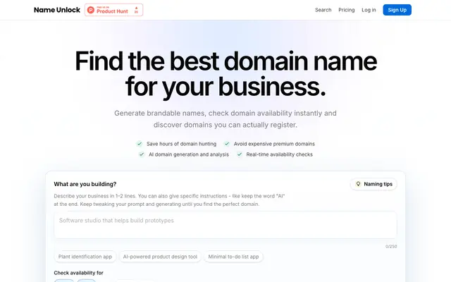 Screenshot of Find the Best Available Business Name | Name Unlock