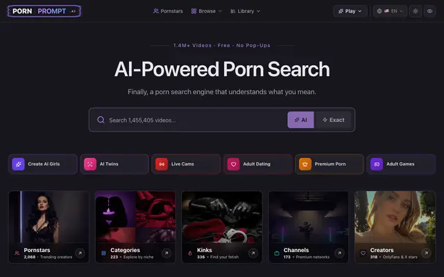 Screenshot of PornPrompt.ai | PornPrompt AI Porn Search Engine