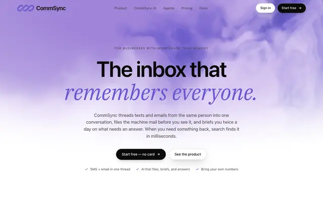 Screenshot of CommSync — The AI-native inbox for SMS + email