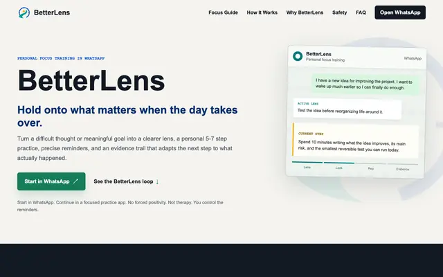 Screenshot of BetterLens | Personal Focus Training in WhatsApp