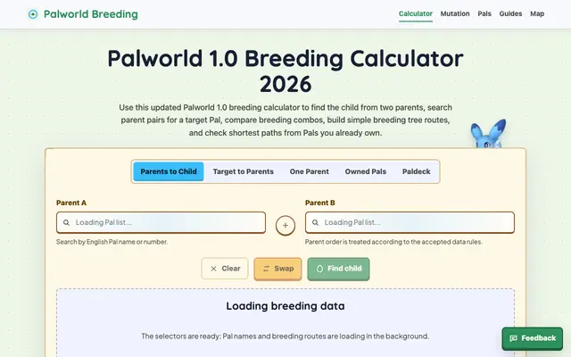 Screenshot of Palworld Breeding Calculator | Combos & Paths