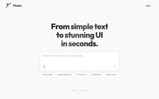 Screenshot of Pixarc — From text to stunning UI in seconds