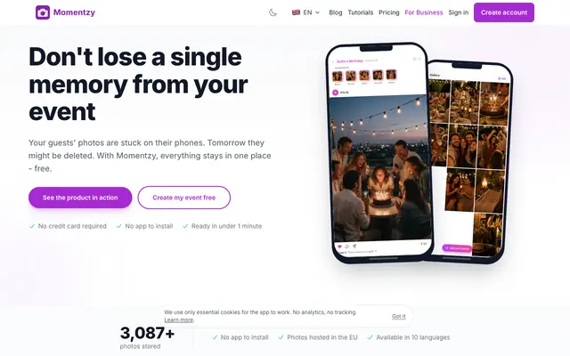 Screenshot of Momentzy - Partilha Grátis de Fotos de Eventos por QR