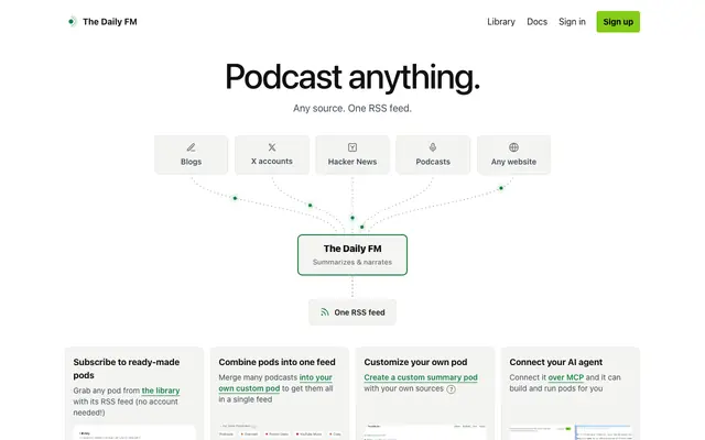 Screenshot of The Daily FM — a daily podcast built from the sources you actually read