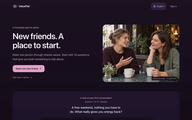 Screenshot of ValuePair: The friendship app without swiping