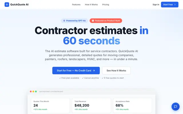 Screenshot of AI Estimate & Quote Software for Contractors — Free to Start