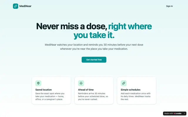 Screenshot of MediNear — Location-aware medication reminders
