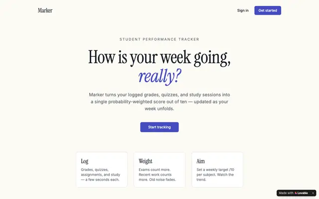 Screenshot of Marker — A calm tracker for student performance