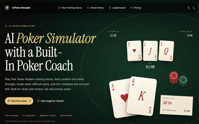 Screenshot of AI Poker Simulator for Free Poker Training | AI Poker Trainer
