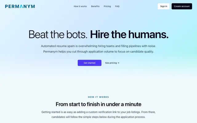 Screenshot of Permanym: Beat the bots. Hire the humans.