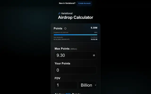 Screenshot of Variational Airdrop Calculator
