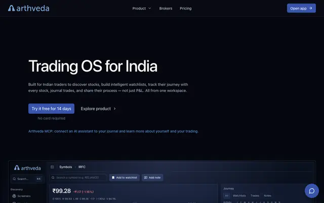 Screenshot of Trading OS for India · Arthveda
