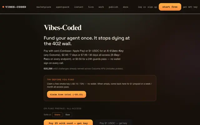 Screenshot of Vibes-Coded - train your agent & AI skills marketplace