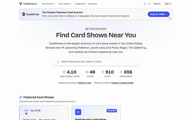 Screenshot of Find Card Shows Near You – CardShows.io