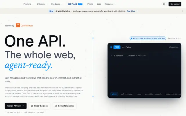 Screenshot of Anakin.io — One API. The whole web.