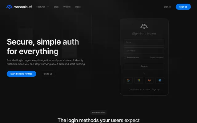 Screenshot of MonoCloud - Authentication Platform for Developers | SSO, Passkeys & Next.js