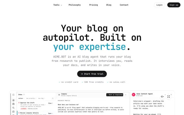 Screenshot of AI Blog Agent That Interviews You | ACME.BOT