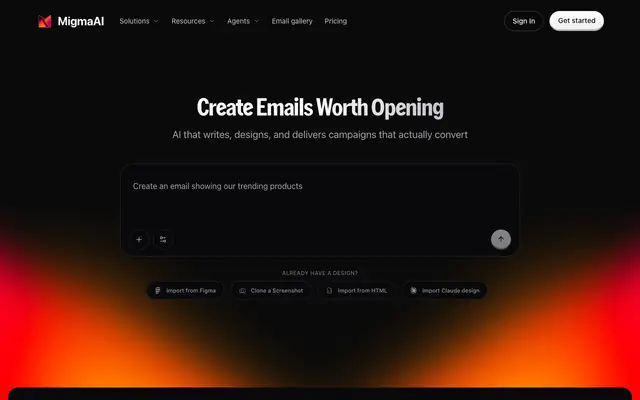 Screenshot of Migma — AI Email Generator & Marketing Automation