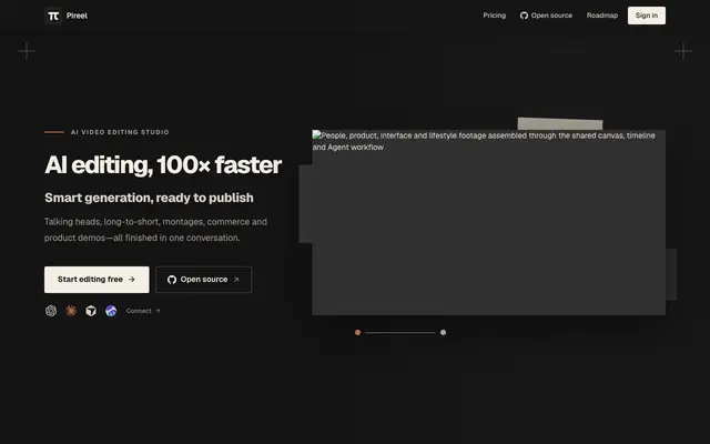 Screenshot of Pireel — The AI video editor
