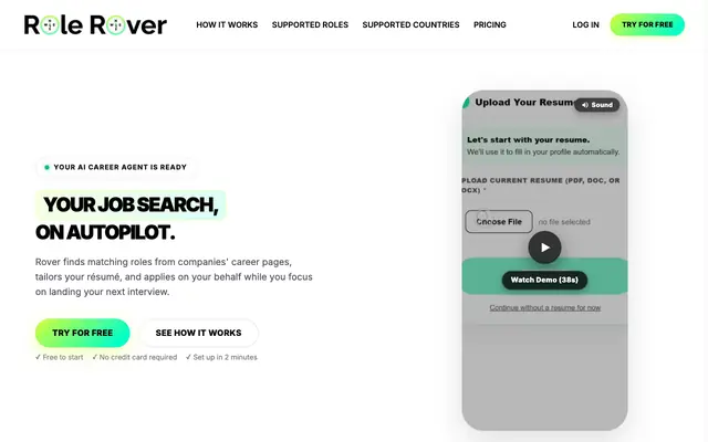 Screenshot of RoleRover | Your AI Job Agent — Land Interviews on Autopilot