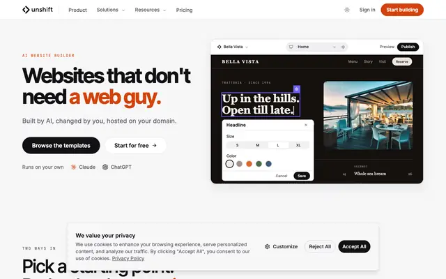 Screenshot of The AI-native website builder