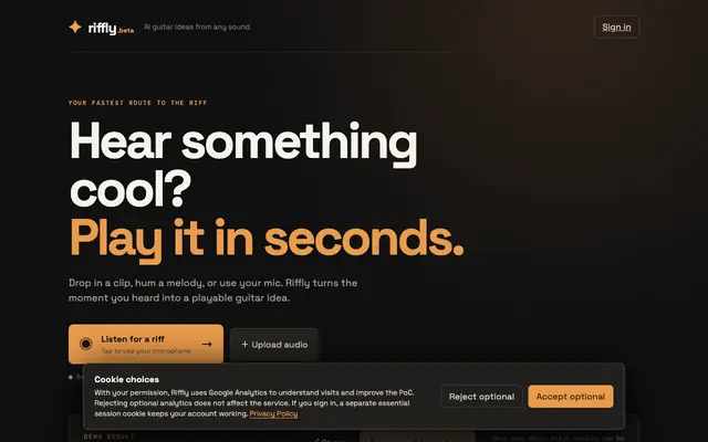 Screenshot of Riffly — hear it. play it.