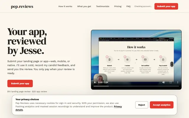Screenshot of Human App Reviews for Early-Stage Founders | pep.reviews