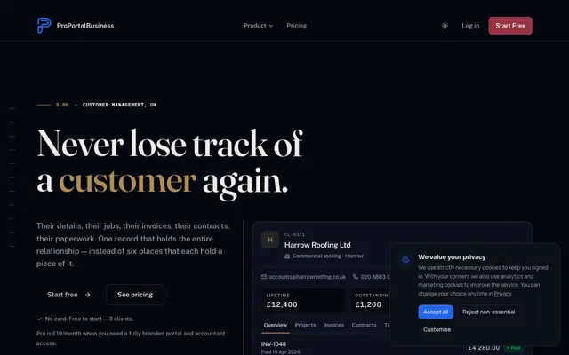 Screenshot of ProPortal — Subscription Billing for UK Freelancers