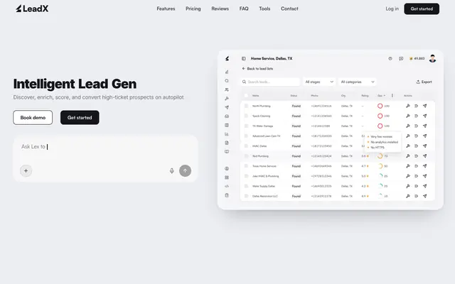 Screenshot of LeadX: AI-Native Lead Gen
