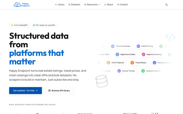 Screenshot of APIs & datasets for the platforms that matter | Happy Endpoint