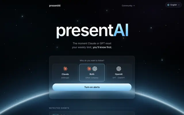 Screenshot of presentAI — never miss an AI limit unlock